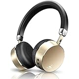 Noise Cancelling Headphones Wireless Bluetooth Headphones on Ear by Meidong Headphones with Mic 8hs Playing Time for Cellphone Tablet Mp3 MP4 (Gold)