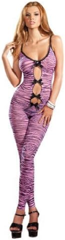 Costume Adventure Women's Pink Zebra Bodystocking With Open Crotch Design