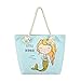 Large Beach Travel Canvas Tote Cute Shoulder Shopping Bag, Mermaid-3