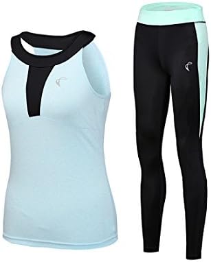 Tracksuit for Women - RunAlp Yoga Workout Fitness Running Athletic Sports Gym Halter Tank Top Pant 2 Piece Outfit (S, Blue-black)