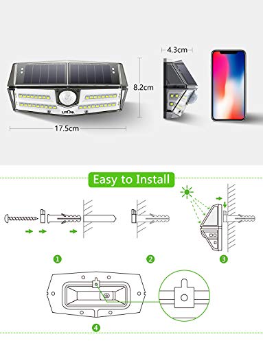 LITOM Premium 40 LED Solar Lights Outdoor, 3 Optional Modes Wireless Motion Sensor Light with 270° Wide Angle, IP67 Waterproof, Easy-to-Install Security Light for Front Door, Yard, Garage, Deck-4 Pack