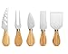 Cheese Knife And Marker Set, 5 Cutlery Knives Stainless Steel Bamboo Handles, 4 Cheese Board Labels Made Of Natural Black Slate Includes 2-Chalk Markers. Gift For All Occasions By House Ur Home