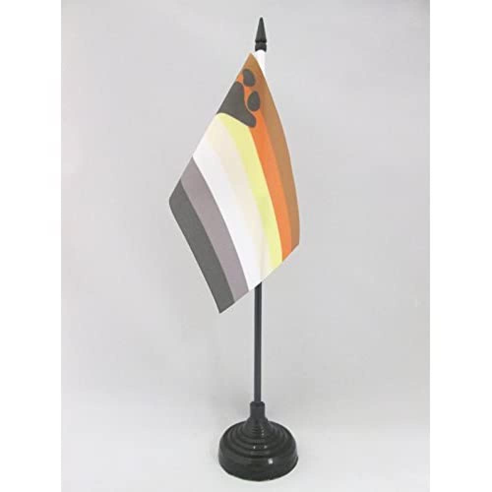 AZ FLAG - Gay Pride Bear Table Flag 4'' x 6'' - Rainbow Office Mini Banner 100% Polyester 15 x 10 cm - Mini Desk Flag with 10'' Pole and Black Plastic Base