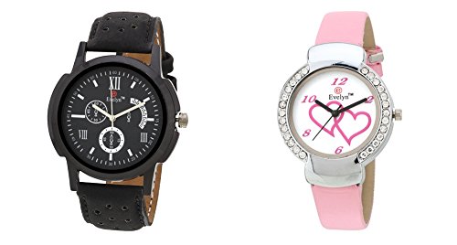 Black & Pink Analog Leather Watches for Lovely Couple - EVE-279-307