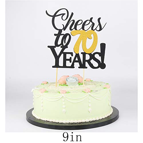 LVEUD Happy Birthday Cake Topper Black Font Golden Numbers Cheers to 70 Years Happy Birthday Cake Topper -Wedding,Anniversary,Birthday Party Decorations (70th)
