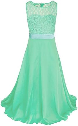 GREATBOX Children 7 to 15 Years One Pieces Princess Dress Long Wedding Dress Ceremony Bridesmaid Beach wedding Dresses Summer Lace Pulip (9/120cm, Pale Green)