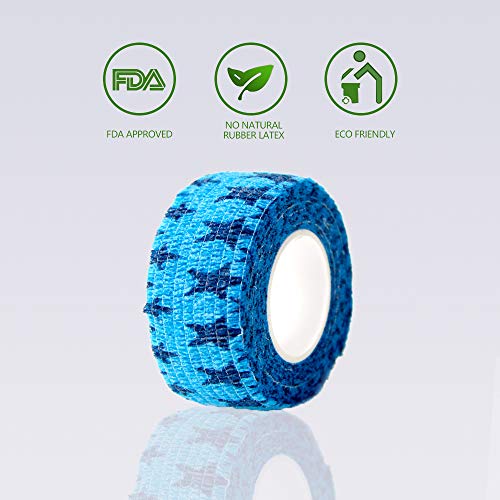 MUEUSS Self Adhesive Bandage First Aid Tape Strong Elastic Wraps for Pets Animals & Ankle Sprains & Medical Support, Blue Star 1 Inch x 5 Yards,12 Rolls