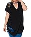 Pxmoda Womens Plus Size V Neck Short Sleeve Ripped T Shirt Tops