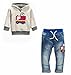 Miniowl Boys` Fire Truck Printed Hoodie and Denim Jeans Outfit 2pcs Set 3T