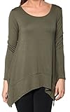 Free to Live Women's Loose Fit Long Sleeve Scoop Neck Shark Bite Hem Tunic