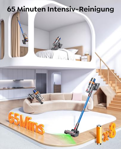 Battery Vacuum Cleaner 600 W/50 KPA/65 Min, Self-Standing Vacuum Cleaner Wireless with Mattress Cleaning Brush, Automatic Mode, Wall Charging Station, Fragrance Function, Multistage Filtration for Carpets/Hard Floors/Car