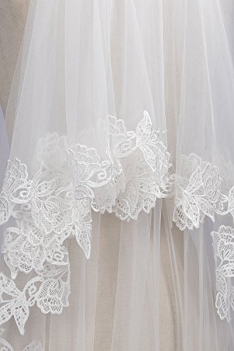 Women's Short 2 Tier Tulle Sheer Lace Wedding Bridal Veil with Comb(Ivory)