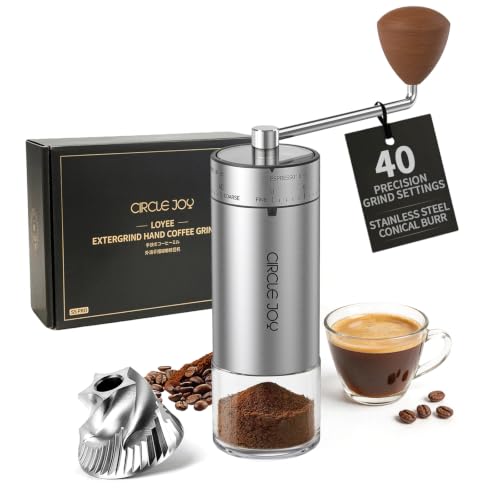 CIRCLE JOY Manual Coffee Grinder with 40 External Adjustable Settings, Stainless Steel