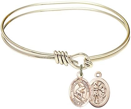 St. Christopher Surfing Charm On A Child Sized 5 3/4 Inch Oval Eye Hook Bangle Bracelet