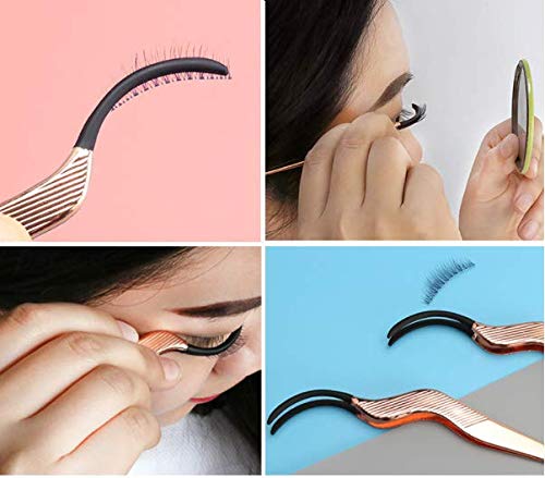 DNHCLL Stainless Steel False Eyelashes Applicator Tool Portable Eyelash Extension Tweezers Remover Clip Nipper(Rose Gold)