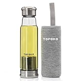 TOPOKO 18.5 Oz Glass Water Bottle-Extra Strong Crystal Glass Bottle With Portable Nylon Sleeve Handmade Leak Proof With Tea infuser (Grey)