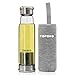 TOPOKO 18.5 Oz Glass Water Bottle-Extra Strong Crystal Glass Bottle With Portable Nylon Sleeve Handmade Leak Proof With Tea infuser (Grey)