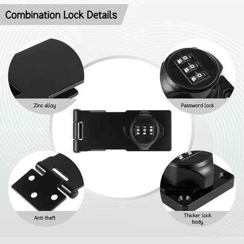 Starvortex Latch with Code Lock, Black Zinc Alloy Door Lock, Heavy Duty Rotary Code Padlock, Door Latch with Code Lock for Garages, Gardens, Cabinets, Bathrooms