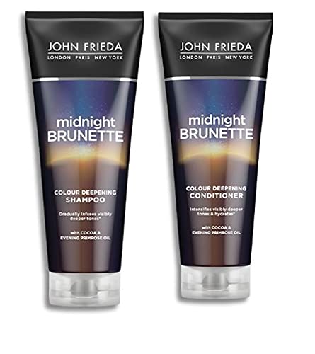 Brilliant Brunette Midnight Brunette Colour Deepening Shampoo by John Frieda 250ml and Midnight Brunette by John Frieda Colour Deepening Conditioner for Creating Deeper, Richer Tones in Brunette Hair