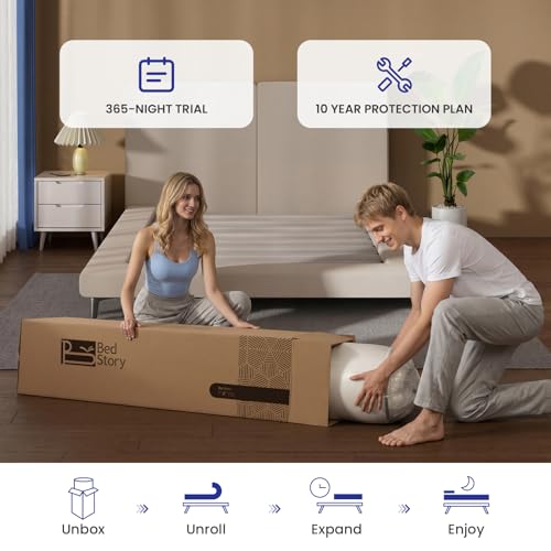 BedStory King Size Mattress 12 Inch, Medium Firm Hybrid Mattress in a Box, Individual Pocket Springs for Pain Relief, CertiPUR-US Certified, 365-Night-Trail, 10 Years Warranty