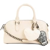 Betsey Johnson East West Satchel with Charms, Dual Top Handles, Adjustable Detachable Shoulder Strap, 11.5in W x 6in H
