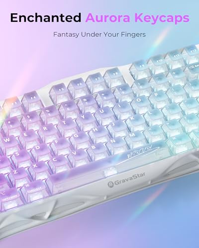 GravaStar Mercury K1 Lite 75% Gaming Keyboard, 2.4GHz/BT/Wired Tri-Mode Wireless Keyboard, Clear Keycaps Gasket Hot Swappable Mechanical Keyboard, Pre-lubed Linear Switches,RGB Backlit【Crystal Aurora】