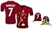 Ronaldo Jersey Style T-Shirt Kids Cristiano Gift Set Youth Sizes Premium Quality with Soccer Backpack, red, YM 8-10 Years Old