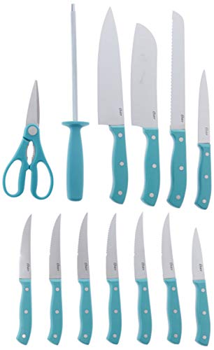 Oster Evansville 14 Piece Cutlery Set, Stainless Steel with Turquoise Handles - 81010.14 - //medicalbooks.filipinodoctors.org