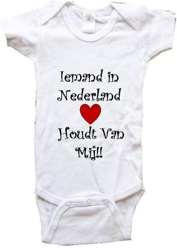 IEMAND IN NEDERLAND HOUDT VAN MIJ - NETHERLANDS BABY - Country Series - White Baby One Piece Bodysuit - size Large (18-24M)