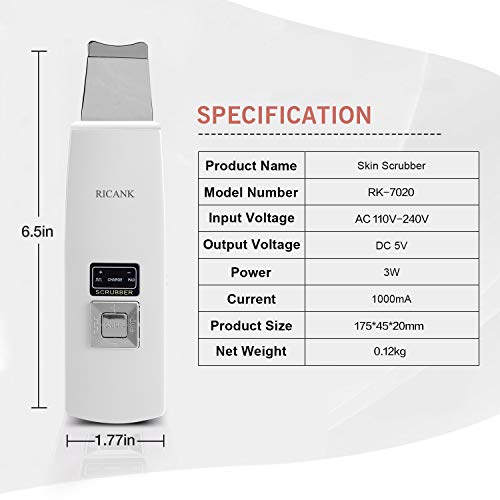 Facial Skin Scrubber Blackhead Remover Acne Comedo Extractors Facial Lifting Treatment Rechargeable Facial Scrubber Dermabrasion Peeling Machine Skin Exfoliation White - Thumbnail 6