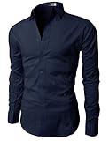 H2H Men's Wrinkle Free Slim Fit Dress Shirt w/ Solid Long Sleeve, Blue, ASIA M (US S)