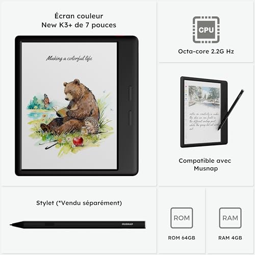 Musnap Ocean C 64GB+4GB 7" Color eBook Reader Support Handwriting, 7" E-Ink Color Paper Tablet with Long Battery Life for Reading and Writing (Musnap Stylus Pen Not Included)
