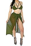 Kisscy Women's Halter Neck Cut Out Bikini Set Swimwear with Mesh Maxi Skirt