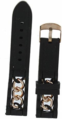 Silicon Watch Strap 20MM With Gold Chain In Black Color Fit Most Brand