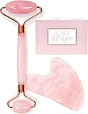 Jade Roller for Face - Rose Quartz Face Roller and Gua Sha Set for Skincare, Under Eye Bags, Puffy Eyes, and Face Massager,