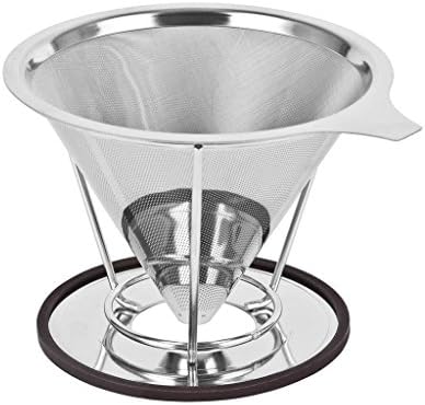 Miss Coffee Pour Over Coffee Maker, Reusable Paperless Stainless Steel Cone Dripper Single Cup Coffee Brewer with Stand