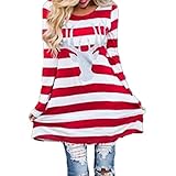 Hot Sale,Laimeng Women Cotton blend Fashion Stripe Dress Round Collar Christmas Elk Long Sleeve Casual Dress (XXXL, Red)