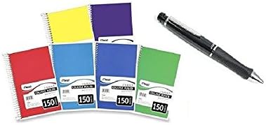 Mead 3-Subject Wirebound College Ruled Notebook, 9.5" x 5.5", Pack Of 6 w/ Paper Mate PhD Retractable Ballpoint Pen, Medium Point, 1.0 mm, Black Barrel/Ink