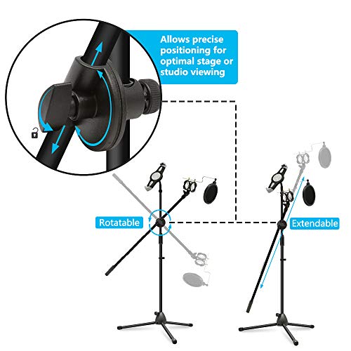 Microphone Stand Tablet Mount, Anko 2 in 1 Adjustable Mic Stand with iPad Holder/Pop Filter for All 7-12 Inch Table Device - Thumbnail 2