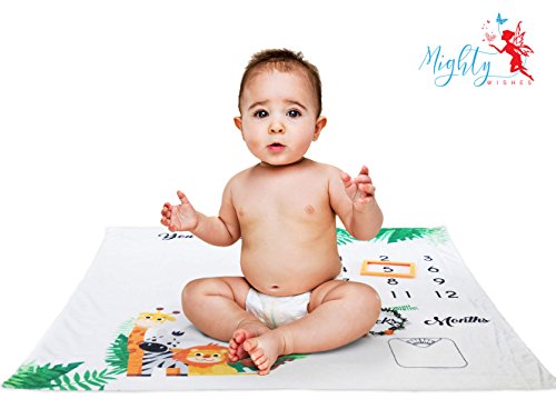 image for Mighty Wishes Baby Milestone Blanket – Double Sided Soft & Smooth Mo