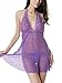 Women Lingerie Nightwear Lace Babydoll Strap Chemise Halter Mini Dress, Purple  Med