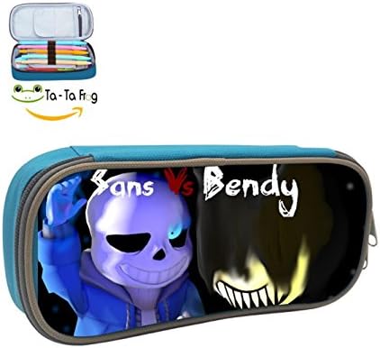 Ta-Ta Frog Sans VS Bendy Boy's&amp;Girl's Canvas Big Capacity High School Student's Pencil Bag blue