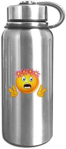 Surprised Emoji Pink Flower Crowns Stainless Steel Water Bottle Insulated Vacuum Space Bottle Metal Sports Kettle Flask Leak Proof For Outdoor Running Camping Gym