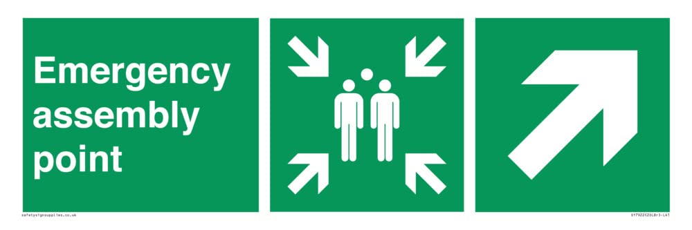 Emergency assembly point directional Up right arrow Sign - 450x150mm - L41