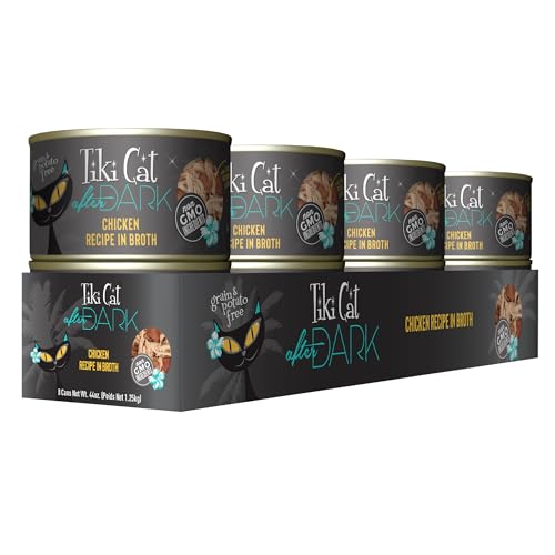 TIKI CAT AFTER DARK, CHICKEN, HIGH-PROTEIN AND 100% NON-GMO INGREDIENTS, WET CAT FOOD FOR ADULT CATS, 5.5 OZ. CANS (PACK OF 8)