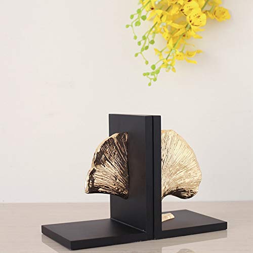 MQW Fashion Creative Resin Golden Apricot Leaf Bookend Magazine Shelf Modern Home Living Room Bedroom Hotel Cafe Bookstore Desktop Decoration 44 23CM Delicate and Beautiful