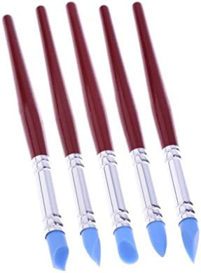 Happyi Pack of 5 Clay Color Shaping Modeling Wipe Out Tools Rubber Tip Paint Brushes for Sculpture Pottery (M-14.5cm, Blue)