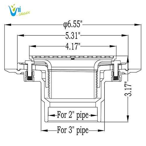 Uni-Green 4-1/4" Square Shower Drain for Low Profile Shower Pan Drain, Chrome Plated and Adjustable Height, PVC Material for 2" Solvent Welded Pipe