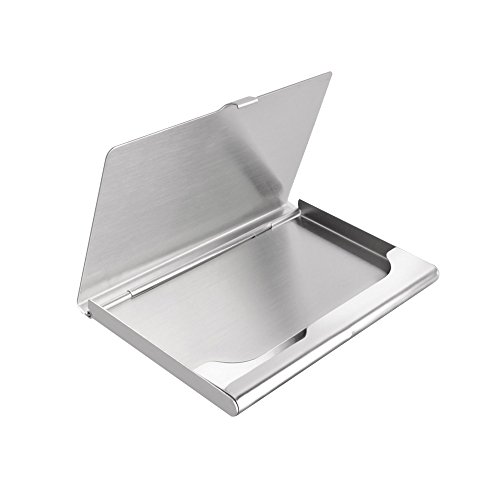 YunKo Business Card Holder Desk Business Card Display Stand Business Name Card Desktop Name Card Organizer Steel Silver, SC