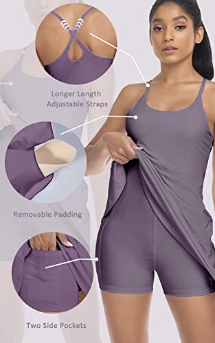 Women's Tennis Dress, Athletic Workout Sports Golf Dresses with Built-in Bra & Shorts Exercise Dresses for Women Purple